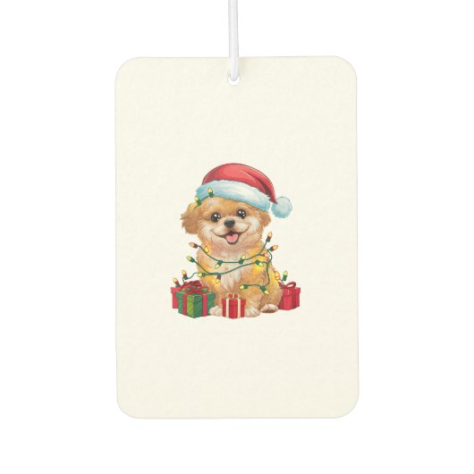 Kerstverlichting Santa Hat Shih Poo Dog Kerstmis Luchtverfrisser (Voorkant)