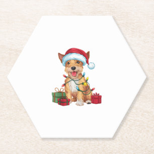 Kerstverlichting Santa Hat Skye Terrier Hond Kerst Kartonnen Onderzetters