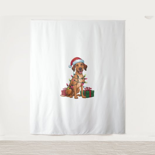 Kerstverlichting Santa Hat Thai Ridgeback Dog Kers Wandkleed (Voorkant)