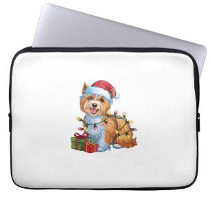 Kerstverlichting Santa Hat Tibetaanse Terriër Hond Laptop Sleeve