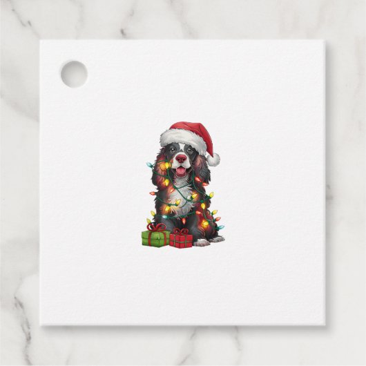 Kerstverlichting Santa Hat Welsh Springer Spaniel Bedankjes Labels (Voorkant)