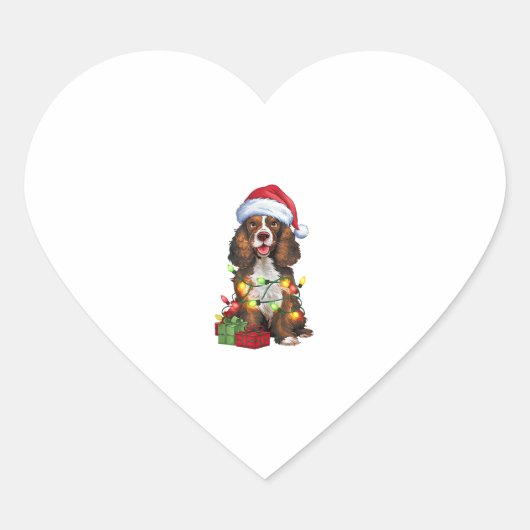 Kerstverlichting Santa Hat Welsh Springer Spaniel  Hart Sticker (Voorkant)