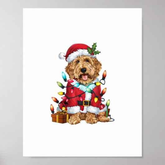 Kerstverlichting Santa Labradoodle Hond Kerstmis Poster (Voorkant)