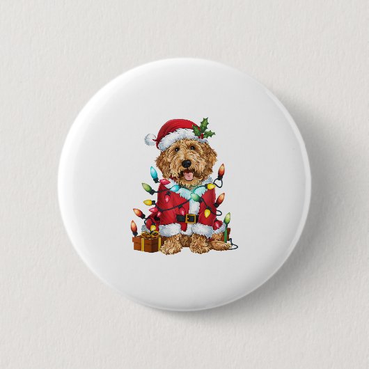 Kerstverlichting Santa Labradoodle Hond Kerstmis Ronde Button 5,7 Cm (Voorkant)