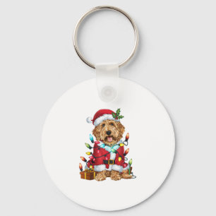 Kerstverlichting Santa Labradoodle Hond Kerstmis Sleutelhanger