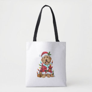 Kerstverlichting Santa Labradoodle Hond Kerstmis Tote Bag
