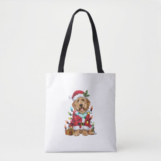 Kerstverlichting Santa Labradoodle Hond Kerstmis Tote Bag (Voorkant)