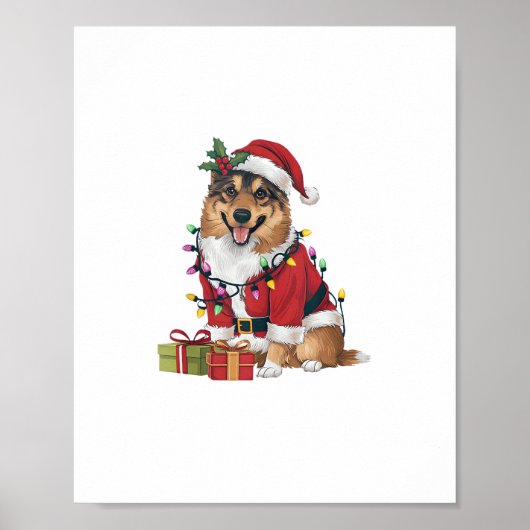 Kerstverlichting Santa Norwegian Elkhound Dog Chri Poster (Voorkant)