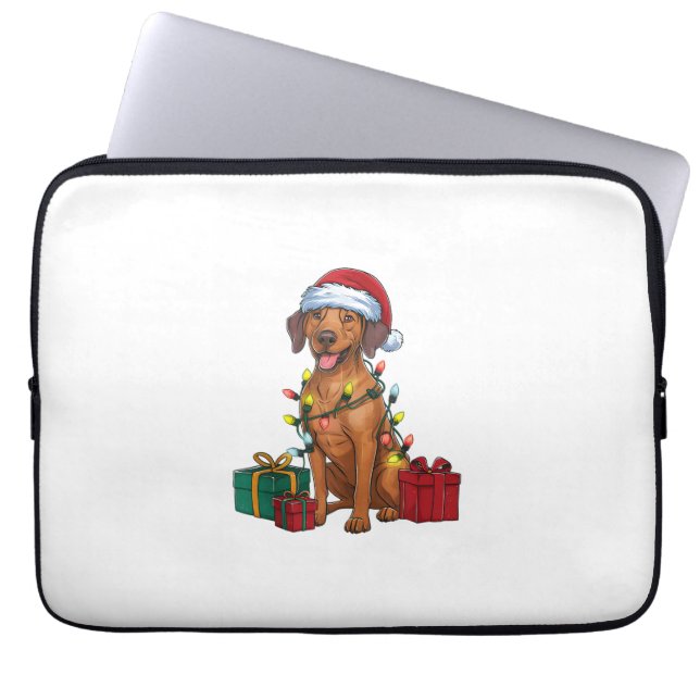 Kerstverlichting Santa Rhodesian Ridgeback Dog Chr Laptop Sleeve (Voorkant)