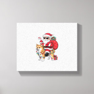 Kerstverlichting Santa Riding Akita Inu Dog Christ Canvas Afdruk