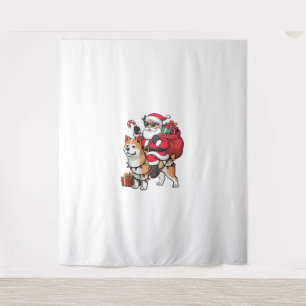 Kerstverlichting Santa Riding Akita Inu Dog Christ Wandkleed