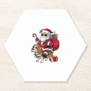 Kerstverlichting Santa Riding Beagle Dog Kerstmis Kartonnen Onderzetters