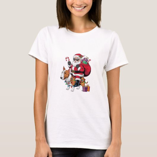 Kerstverlichting Santa Riding Bull Terrier Dog Chr T-shirt (Voorkant)