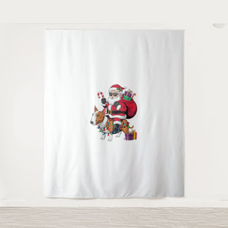Kerstverlichting Santa Riding Bull Terrier Dog Chr Wandkleed