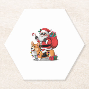 Kerstverlichting Santa Riding Corgi Dog Christmas Kartonnen Onderzetters