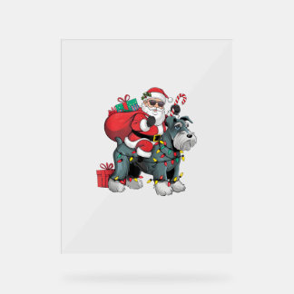 Kerstverlichting Santa Riding Giant Schnauzer Dog  Acryl Bord
