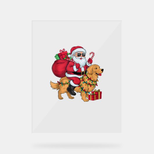 Kerstverlichting Santa Riding Golden Retriever Dog Acryl Bord (Voorkant)