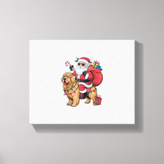 Kerstverlichting Santa Riding Golden Retriever Dog Canvas Afdruk (Voorkant)