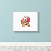 Kerstverlichting Santa Riding Golden Retriever Dog Canvas Afdruk (Insitu (Houten vloer))