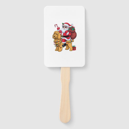 Kerstverlichting Santa Riding Goldendoodle Dog Chr Handwaaier (Voorkant)
