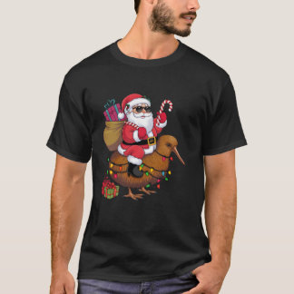 Kerstverlichting Santa Riding Kiwi Bird Kerstmis T-shirt