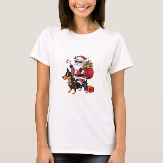 Kerstverlichting Santa Riding Miniatuur Pinscher H T-shirt (Voorkant)