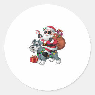 Kerstverlichting Santa Riding Miniatuur Schnauzer Ronde Sticker