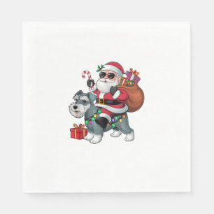 Kerstverlichting Santa Riding Miniatuur Schnauzer Servet