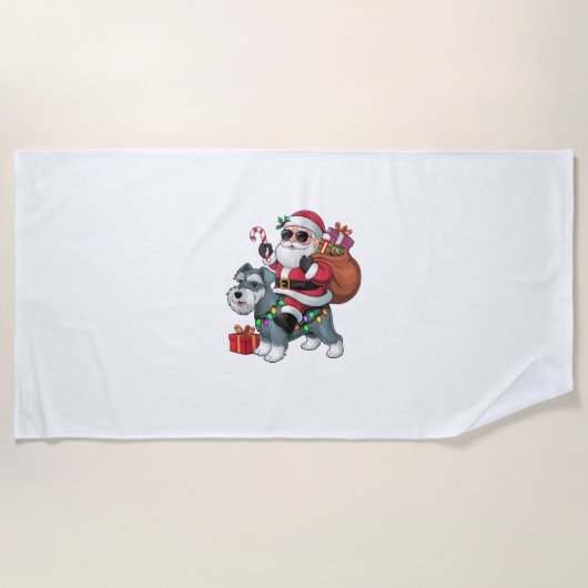 Kerstverlichting Santa Riding Miniatuur Schnauzer  Strandlaken (Voorkant)