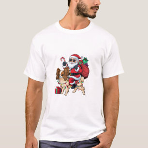 Kerstverlichting Santa Riding Papillon Hond Kerstm T-shirt