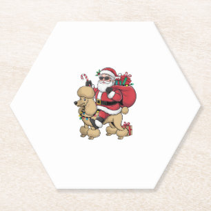 Kerstverlichting Santa Riding Poedel Hond Kerstmis Kartonnen Onderzetters
