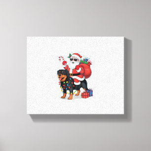 Kerstverlichting Santa Riding Rottweiler Hond Kers Canvas Afdruk