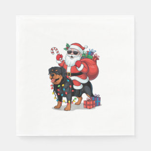 Kerstverlichting Santa Riding Rottweiler Hond Kers Servet