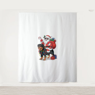 Kerstverlichting Santa Riding Rottweiler Hond Kers Wandkleed