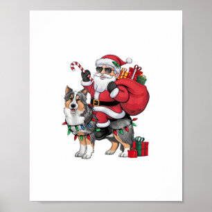 Kerstverlichting Santa Riding Sheltie Hond Kerstmi Poster