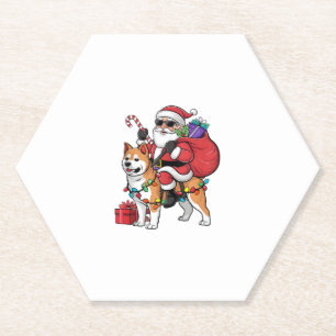 Kerstverlichting Santa Riding Shiba Inu Dog Christ Kartonnen Onderzetters
