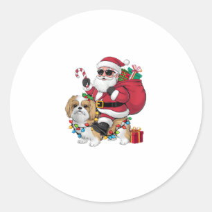 Kerstverlichting Santa Riding Shih Tzu Dog Kerstmi Ronde Sticker