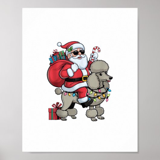 Kerstverlichting Santa Riding Standaard Poedel Hon Poster (Voorkant)
