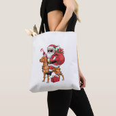 Kerstverlichting Santa Riding Vizsla Dog Kerstmis Tote Bag (Dichtbij)