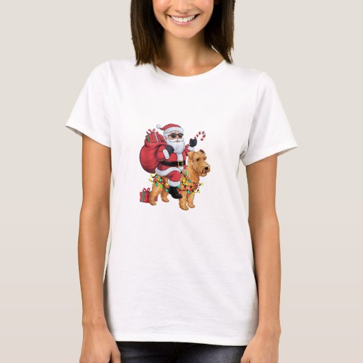 Kerstverlichting Santa Riding Wheaten Terrier Hond T-shirt (Voorkant)