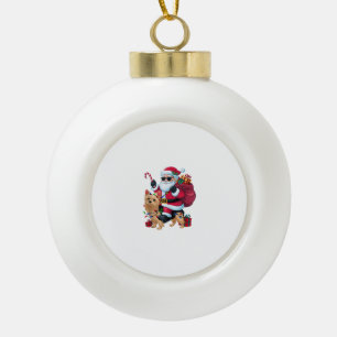 Kerstverlichting Santa Riding Yorkie Dog Kerstmis Keramische Bal Ornament
