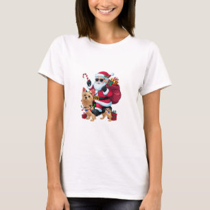 Kerstverlichting Santa Riding Yorkie Dog Kerstmis T-shirt