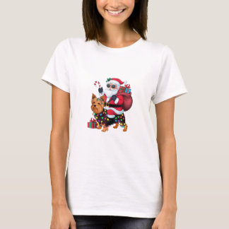 Kerstverlichting Santa Riding Yorkshire Terriër Ho T-shirt