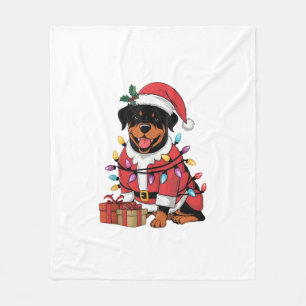 Kerstverlichting Santa Rottweiler Hondenkerst Fleece Deken