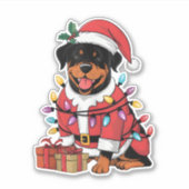 Kerstverlichting Santa Rottweiler Hondenkerst Sticker (Voorkant)