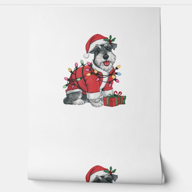 Kerstverlichting Santa Schnauzer Dog Christmas Behang (Afrollen)