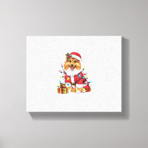 Kerstverlichting Santa Sheltie Dog Kerstmis Canvas Afdruk