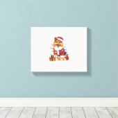 Kerstverlichting Santa Sheltie Dog Kerstmis Canvas Afdruk (Insitu (Houten vloer))