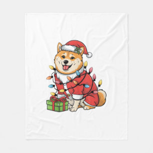 Kerstverlichting Santa Shiba Inu Dog Kerstmis Fleece Deken