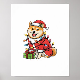 Kerstverlichting Santa Shiba Inu Dog Kerstmis Poster